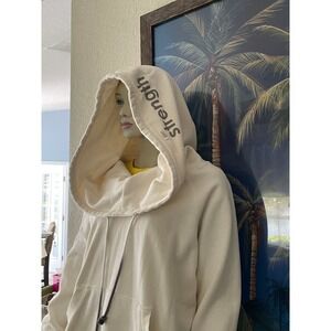 Hoodie White I am Strength Womens M Loose Peace Love World